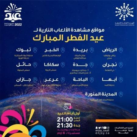 ألعاب نارية تلون سماء السعودية بألوان البهجة والفرح في عيد الفطر