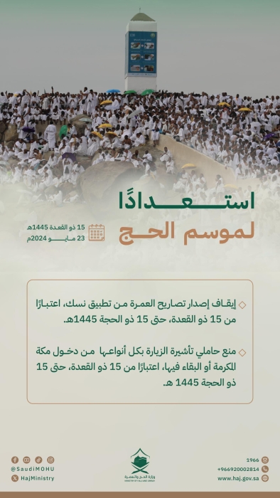 وزارة الحج والعمرة: إيقاف تصاريح العمرة ومنع دخول مكة لحاملي تأشيرات الزيارة