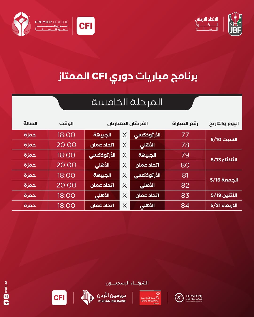 اتحاد كرة السلة يصدر جدول المرحلة النهائية من دوري CFI الممتاز للرجال