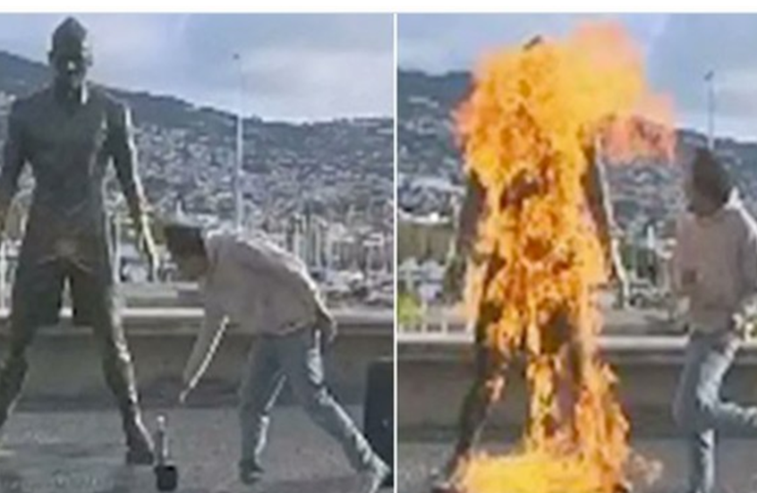 شاب برتغالي يحرق تمثال رونالدو في ماديرا